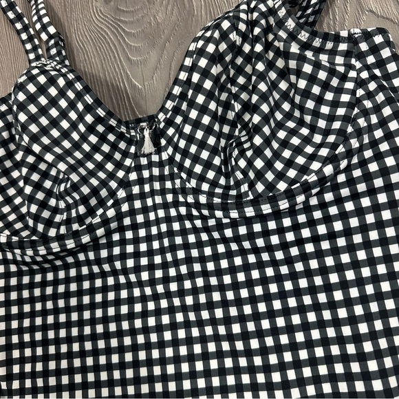 Freya Monochrome Gingham Plunge Underwire Tankini Swim Top Tassel Detail 32G - Picture 2 of 7